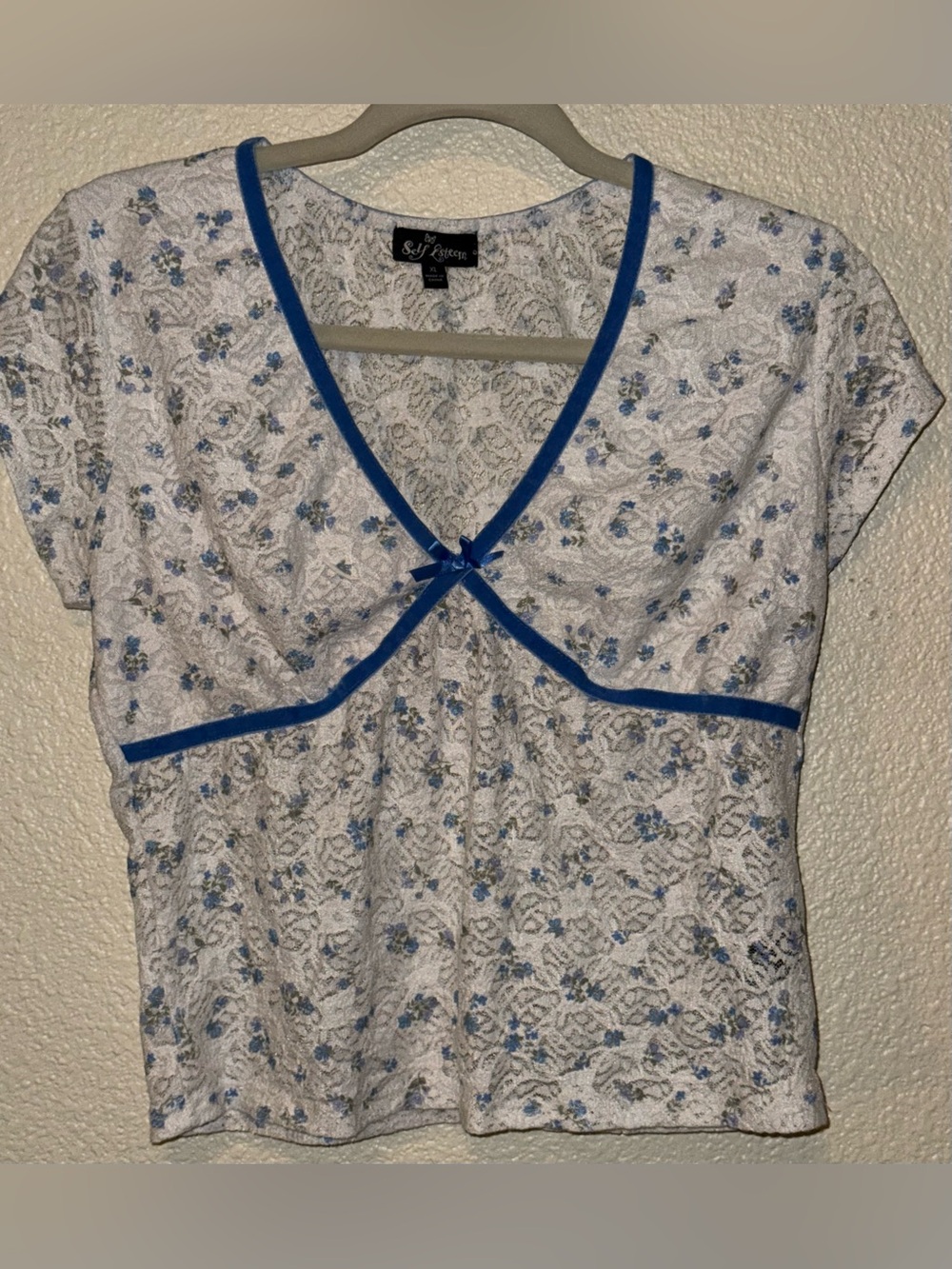 VTG Y2K Self Esteem Floral Lace Milkmaid Top Coquette Bow